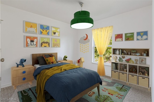 bedroom featuring carpet flooring and baseboards