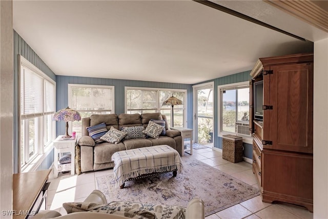 living area featuring light tile patterned floors