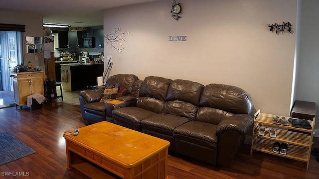 living area featuring dark wood-style flooring