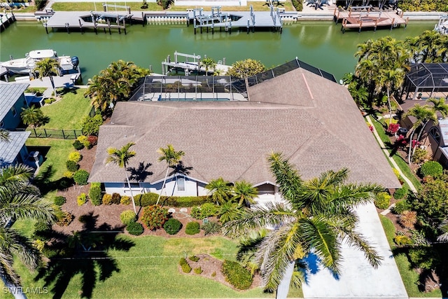 aerial view with a water view