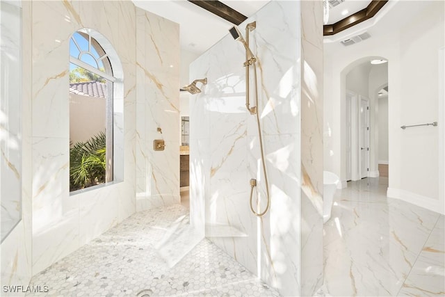 4831 Conover Ct, Fort Myers, FL 33908 - bathroom with marble finish floor, a marble finish shower, and visible vents