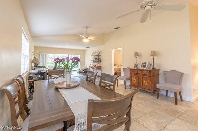 7639 Novara Ct, Naples, FL 34114 - dining room featuring lofted ceiling, visible vents, and ceiling fan