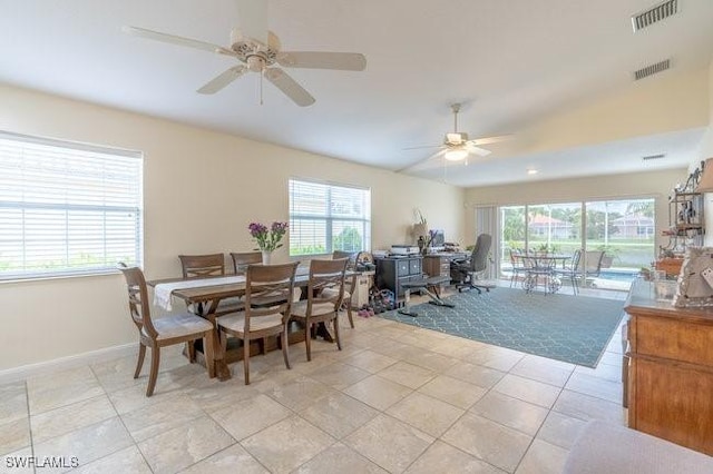 7639 Novara Ct, Naples, FL 34114 - dining area with light tile patterned flooring, visible vents, and a ceiling fan