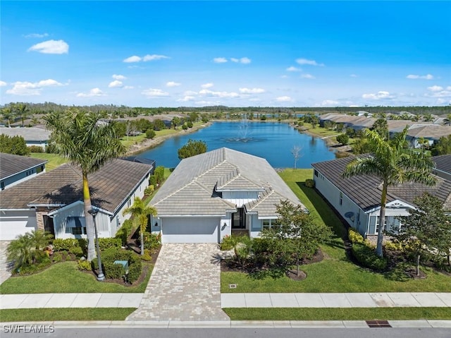 aerial view with a water view