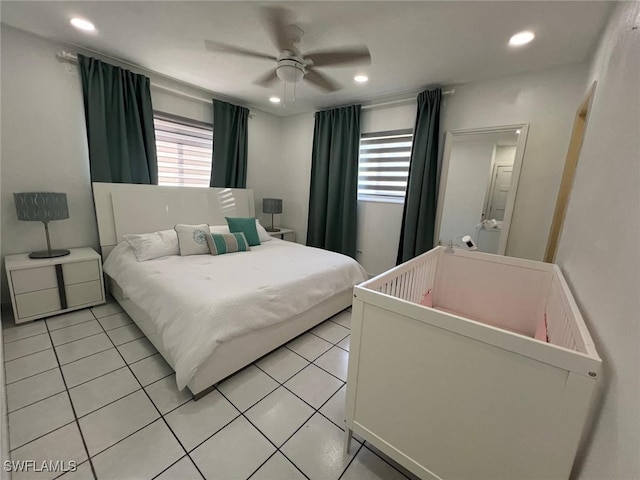 bedroom with recessed lighting and ceiling fan