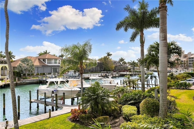 dock area featuring a water view and boat lift