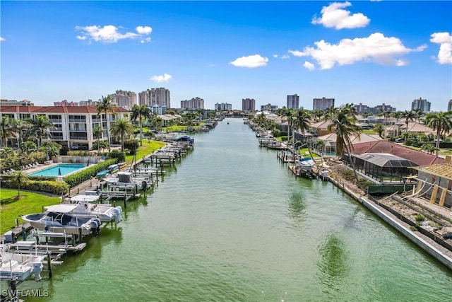 water view with a view of city and a dock