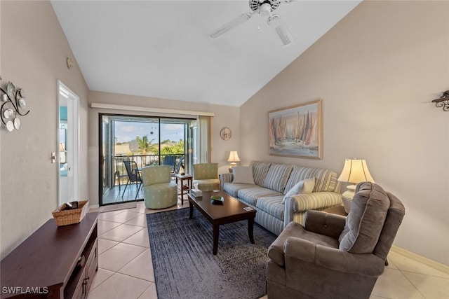 1011 SE 38th Ter Unit 2213, Cape Coral, FL 33904 - living area with baseboards, tile patterned floors, ceiling fan, and high vaulted ceiling