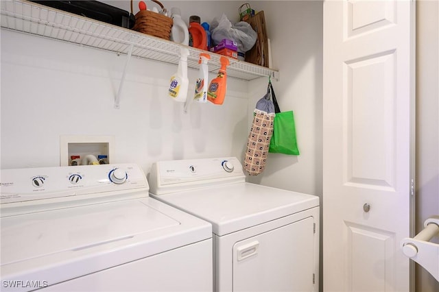 clothes washing area with laundry area and washing machine and dryer