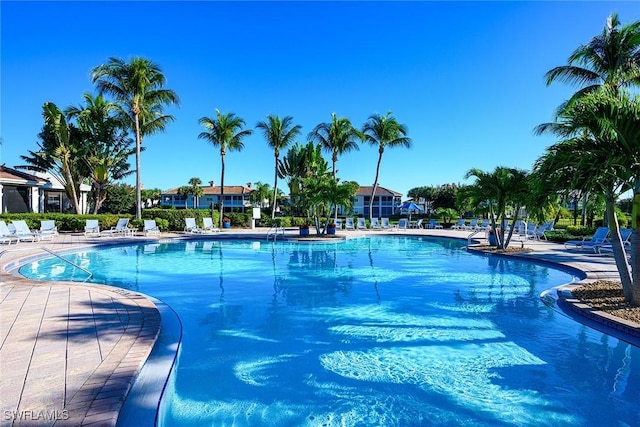 pool with a patio