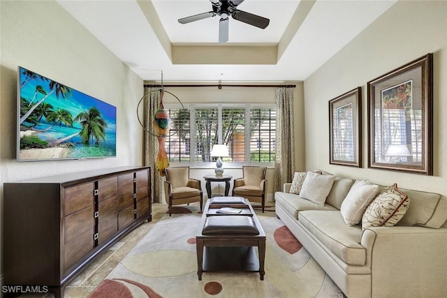 9293 Menaggio Ct Unit 102, Naples, FL 34114 - living area with a raised ceiling and a ceiling fan
