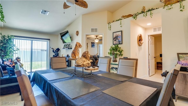 dining room with visible vents and ceiling fan