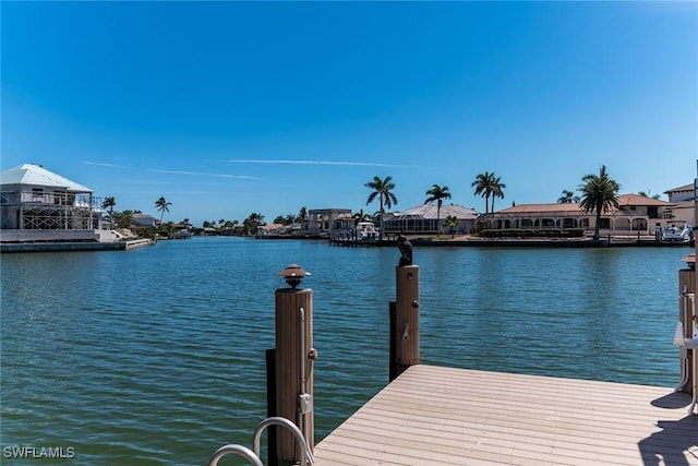 dock area with a water view