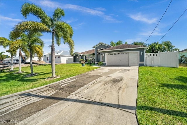 2218 NE 5th Ter, Cape Coral, FL 33909 - ranch-style home featuring a garage, fence, concrete driveway, a front lawn, and a gate