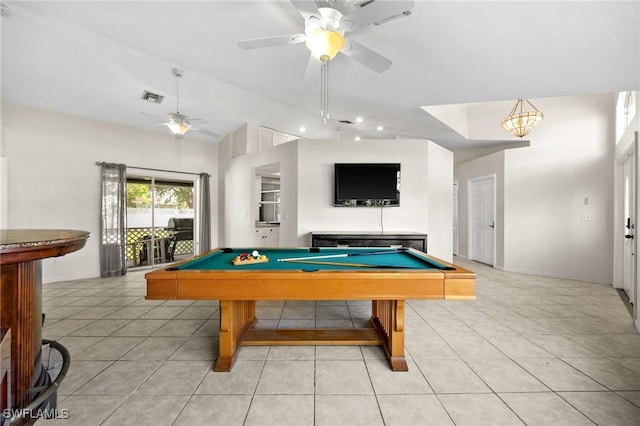 2218 NE 5th Ter, Cape Coral, FL 33909 - game room with light tile patterned floors, billiards, visible vents, and a ceiling fan