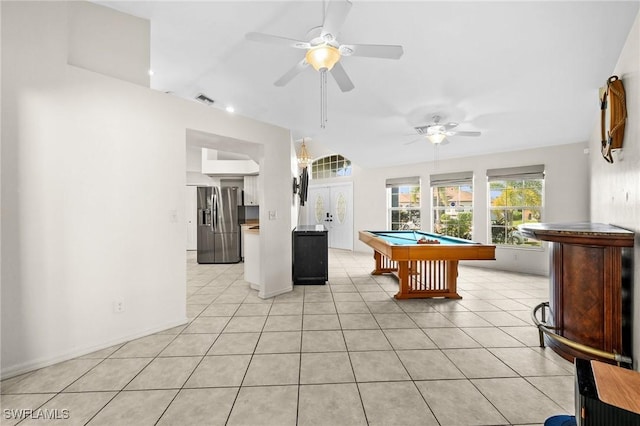2218 NE 5th Ter, Cape Coral, FL 33909 - rec room with light tile patterned floors, visible vents, billiards, and ceiling fan