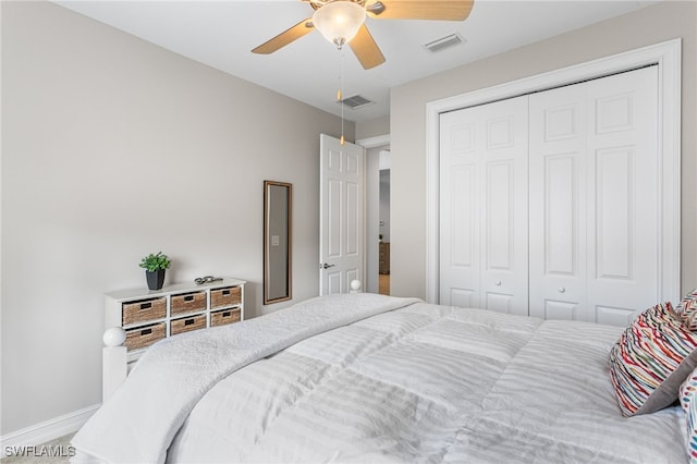 13104 Silver Thorn Loop, North Fort Myers, FL 33903 - bedroom with a closet, a ceiling fan, and baseboards