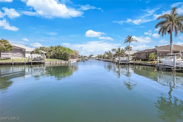 property view of water with a dock