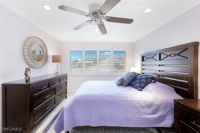 bedroom featuring recessed lighting and ceiling fan