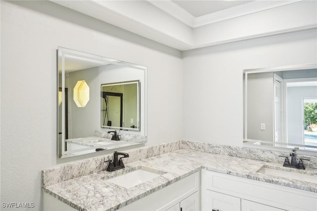 5208 SW 3rd Ave, Cape Coral, FL 33914 - bathroom with double vanity and ornamental molding
