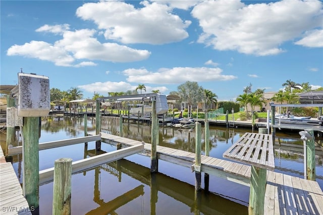 dock area with a water view