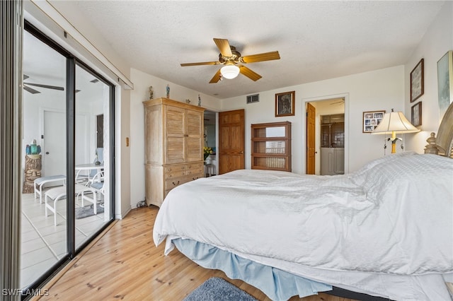 3458 Hancock Bridge Pkwy Unit 163, North Fort Myers, FL 33903 - bedroom featuring visible vents, a textured ceiling, access to outside, and light wood-type flooring