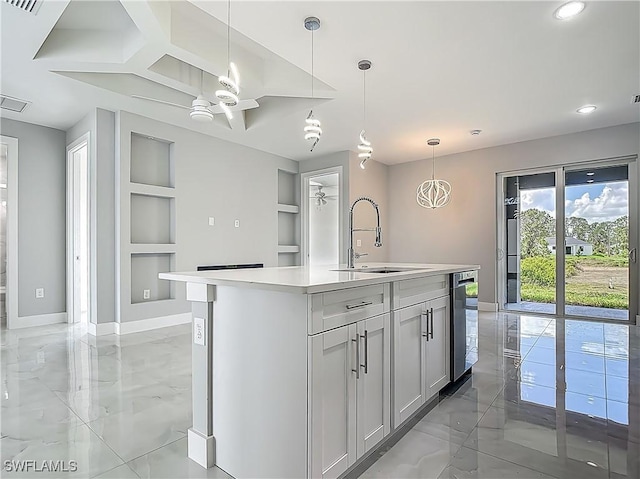 650 Kraft St, Lehigh Acres, FL 33974 - kitchen with a sink, light marble finish floors, built in features, dishwasher, and recessed lighting