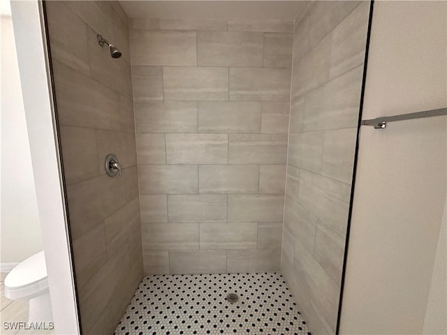 bathroom with toilet and a stall shower