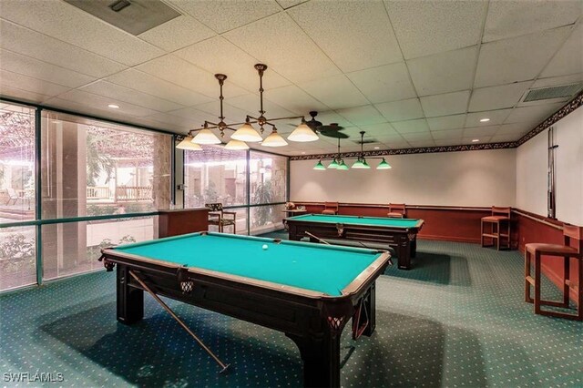 6102 Augusta Dr Unit 209, Fort Myers, FL 33907 - rec room with pool table, carpet, visible vents, and a drop ceiling