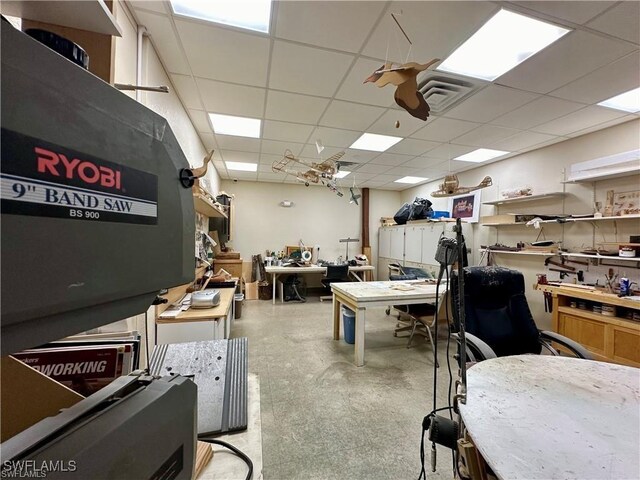 6102 Augusta Dr Unit 209, Fort Myers, FL 33907 - office area featuring visible vents, a paneled ceiling, and a workshop area