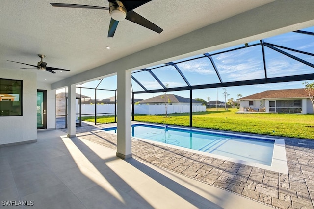 1912 SW 12th St, Cape Coral, FL 33991 - view of swimming pool with a fenced in pool, a lanai, a residential view, a yard, and a patio area