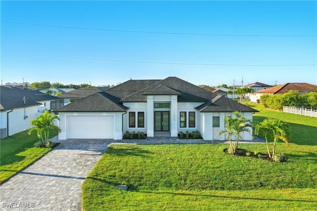 1912 SW 12th St, Cape Coral, FL 33991 - view of front of property with stucco siding, a front lawn, decorative driveway, roof with shingles, and an attached garage