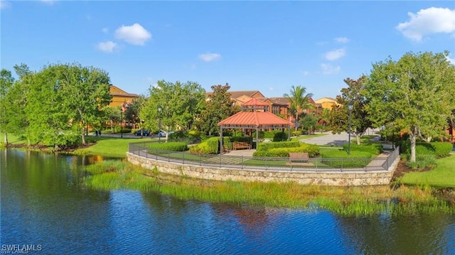 water view featuring a gazebo