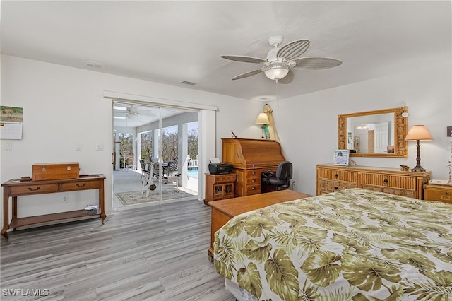 2810 Teal Ct, Saint James City, FL 33956 - bedroom featuring visible vents, access to exterior, ceiling fan, and wood finished floors