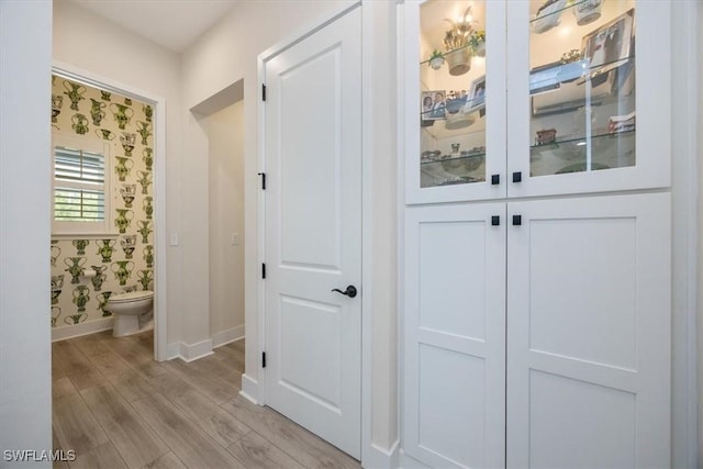 hallway with baseboards and light wood finished floors