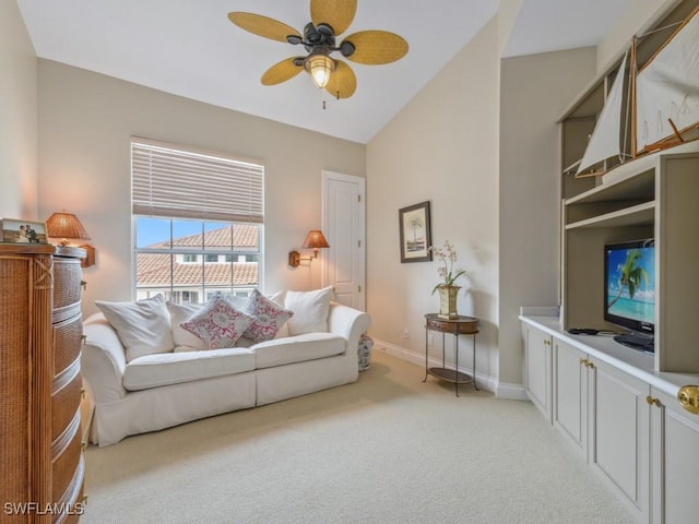 265 Colonade Cir, Naples, FL 34103 - living area with a ceiling fan, light colored carpet, and baseboards