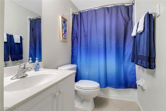 full bathroom featuring tile patterned flooring, toilet, and vanity