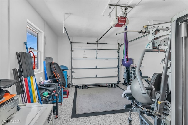 garage with a garage door opener