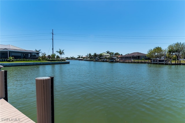 water view featuring a dock