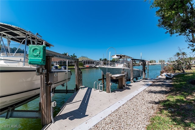 dock area featuring a water view and boat lift