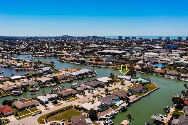 bird's eye view featuring a water view