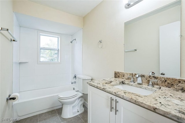 full bathroom featuring shower / bath combination, toilet, and vanity