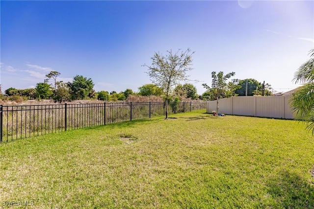 view of yard with a fenced backyard