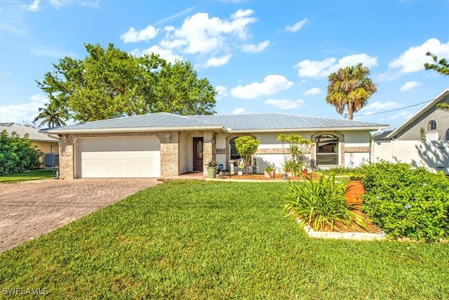 2215 Club House Rd, North Fort Myers, FL 33917 - single story home with brick siding, a front yard, decorative driveway, and a garage
