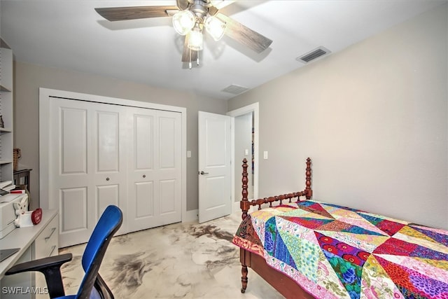 2215 Club House Rd, North Fort Myers, FL 33917 - bedroom with a closet, visible vents, and ceiling fan