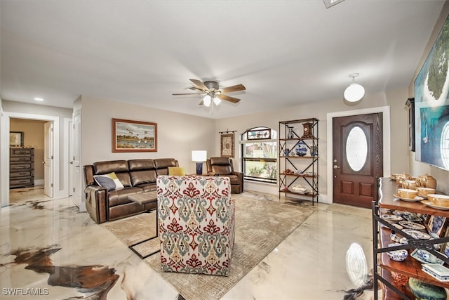 2215 Club House Rd, North Fort Myers, FL 33917 - living room featuring marble finish floor and ceiling fan