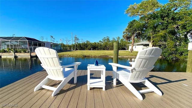 dock area with a water view