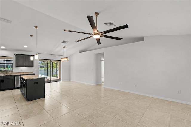 3734 SE 3rd Pl, Cape Coral, FL 33904 - kitchen with vaulted ceiling, visible vents, dishwasher, a sink, and open floor plan