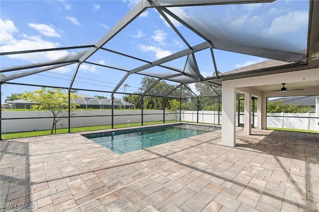 3734 SE 3rd Pl, Cape Coral, FL 33904 - view of pool with a fenced in pool, a patio area, ceiling fan, glass enclosure, and fence