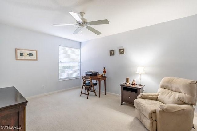 7520 Firenze Ln, Naples, FL 34114 - sitting room featuring ceiling fan, baseboards, and light carpet